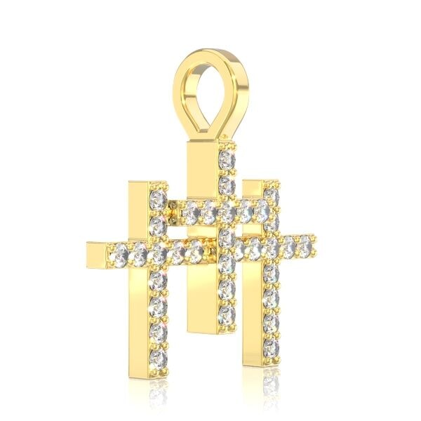 TRIPLE CROSS DIAMOND PENDANT 14K SOLID GOLD 0.45CTW