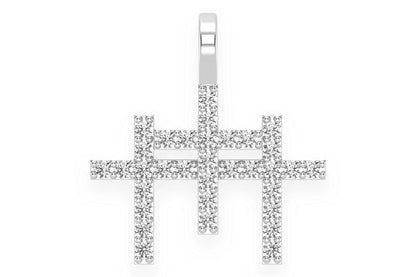 TRIPLE CROSS DIAMOND PENDANT 14K SOLID GOLD 0.45CTW