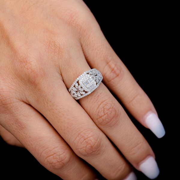 0.50ctw Antique Style Baguette Cluster Halo - Diamond Engagement Ring - All Natural