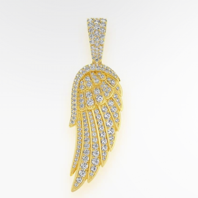 ANGEL WING FEATHER DIAMOND PENDANT 14K SOLID GOLD 2.65CTW