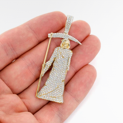 GRIM REAPER DIAMOND PENDANT 14K SOLID GOLD 4.50CTW