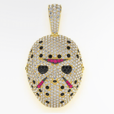 HOCKEY MASK RUBY & DIAMOND PENDANT 14K SOLID GOLD 3.75CTW