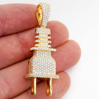 ELECTRIC PLUG DIAMOND PENDANT 14K SOLID GOLD 2.15CTW