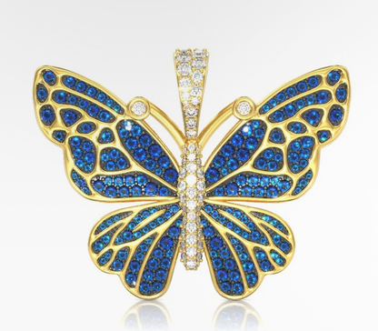 BUTTERFLY BLUE DIAMOND PENDANT 14K SOLID GOLD 1.75CTW