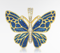 BUTTERFLY BLUE DIAMOND PENDANT 14K SOLID GOLD 1.75CTW