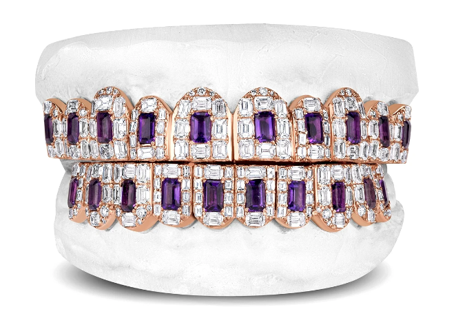 JDTK-G4060-Emerald Diamonds and Emerald Shaped Purple Amethyst