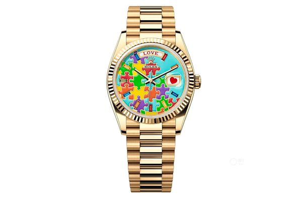 Rolex 128238 Day-Date 36 36mm 18k Yellow Gold Turquiose Emoji Puzzle Dial Full Set - Box & Papers Included