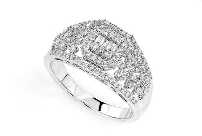 0.50ctw Antique Style Baguette Cluster Halo - Diamond Engagement Ring - All Natural