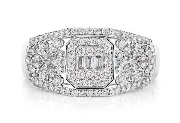 0.50ctw Antique Style Baguette Cluster Halo - Diamond Engagement Ring - All Natural