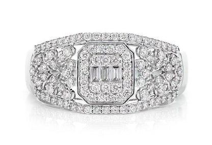 0.50ctw Antique Style Baguette Cluster Halo - Diamond Engagement Ring - All Natural